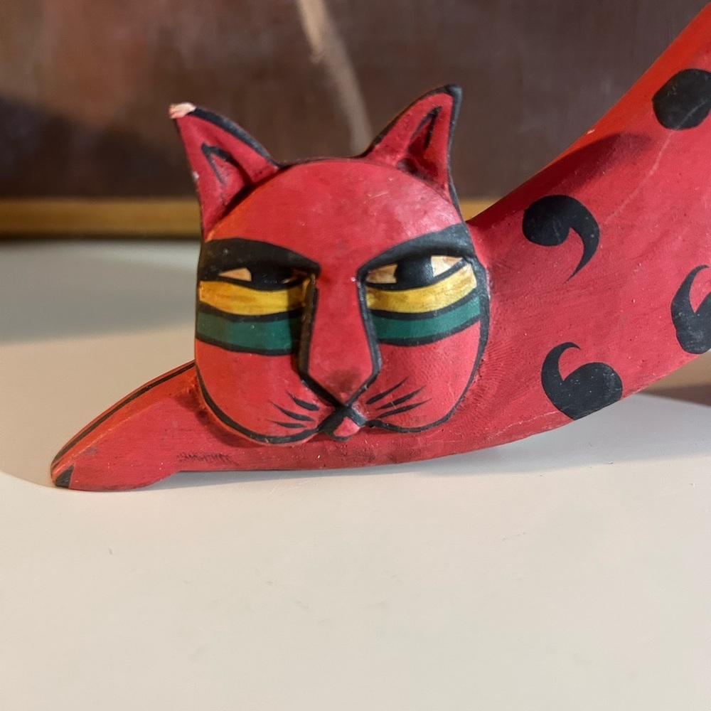 Handcrafted 6" Red Cat Figurine Indonesia - Picture 4 of 8